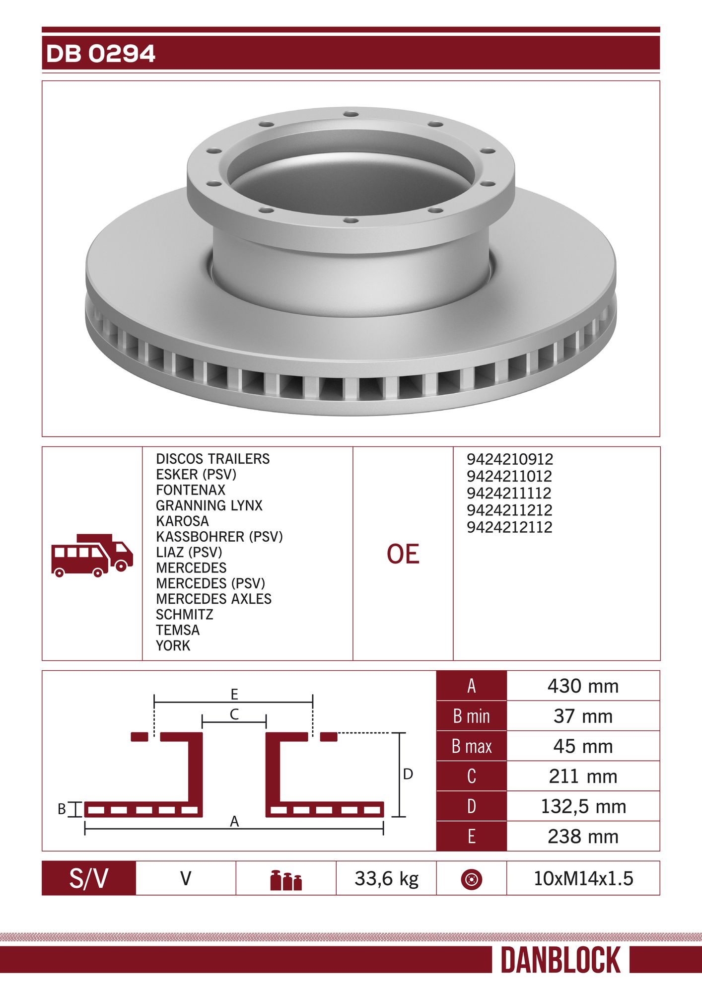 Disc frana DB 0294 DANBLOCK